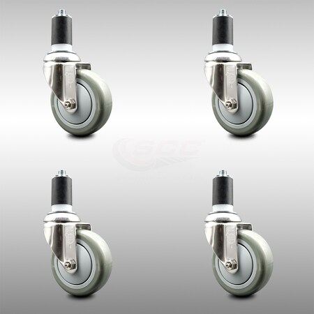 Service Caster 4 Inch 316SS Gray Polyurethane Swivel 1-1/2 Inch Expanding Stem Caster Set SCC SCC-SS316EX20S414-PPUB-112-4